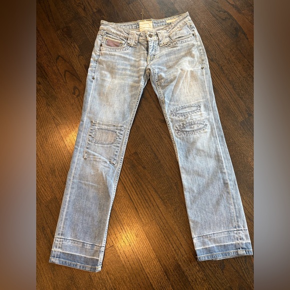 Taverniti So Jeans “Cynthia” Distressed Patchwork Jeans Size 28 Light Wash - Picture 1 of 6